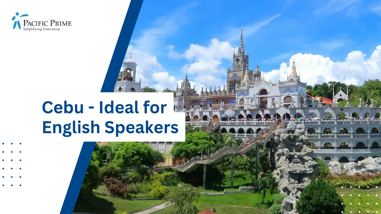 Image of Under A Clear Blue Sky, Simala Church And Shrine Graces Cebu, Philippines with text overlay of "Cebu - Ideal for English Speakers"