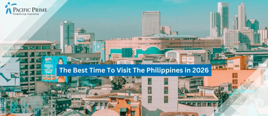 Image of Urban Skyline Along Recto Avenue Under Clear Blue Daytime Sky In Manila with text overlay of "The Best Time To Visit The Philippines in 2026"