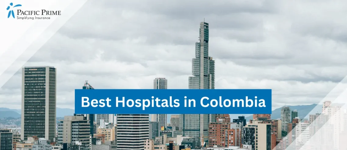 Image of Urban Skyline With High-Rise Buildings In Bogota, Colombia with text overlay of "Best Hospitals in Colombia"