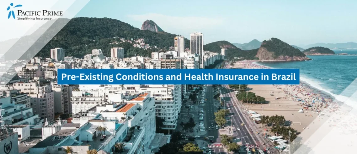 Image of Urban Streets Linking Rio Neighborhoods To The Coastline With Beach In View with text overlay of "Pre-Existing Conditions and Health Insurance in Brazil"