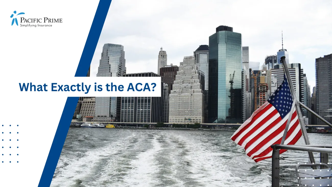 Image of U.S. Flag On Boat With New York City Skyline In The Background with text overlay of "What Exactly is the ACA?"