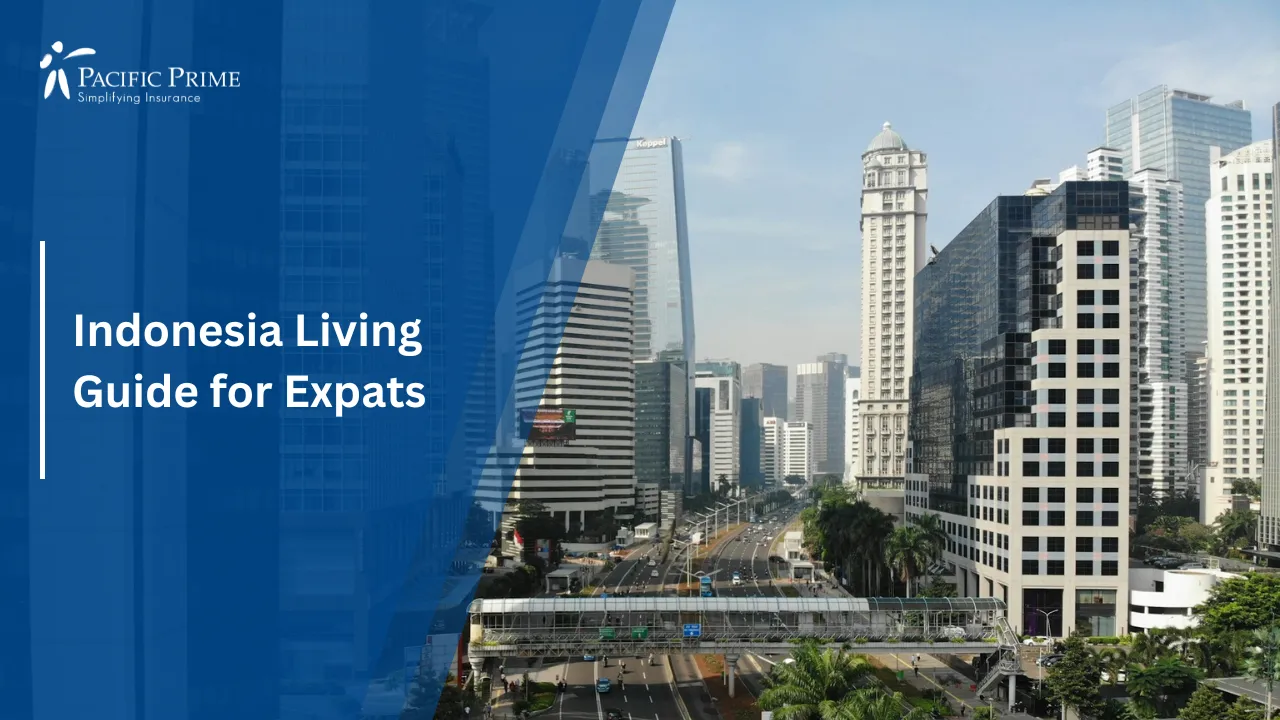 Image of Vehicle Parked Near A Tall Concrete Building In Jakarta with text overlay of "Indonesia Living Guide for Expats"
