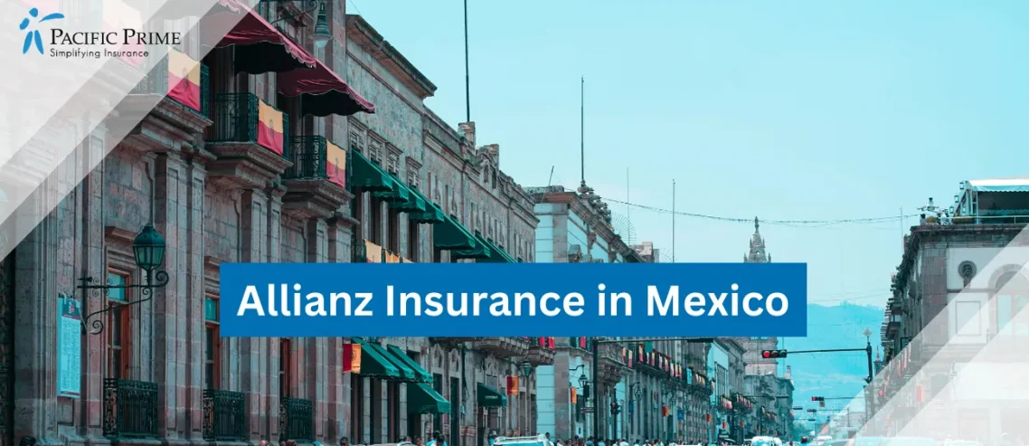 Image of Vehicles On Road In Morelia, Mexico, Under White Sky with text overlay of "Allianz Insurance in Mexico"