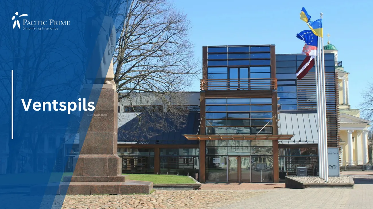 Image of Ventspils: Statue Of Janis Fabriciuss Outside Ventspils Library with text overlay of "Ventspils"