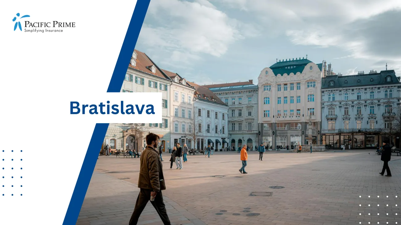 Image of Vibrant Bratislava Main Square In Slovakia with text overlay of "Bratislava"