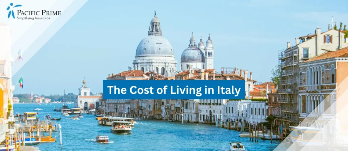 Image of View Of Grand Canal With Santa Maria Della Salute Basilica In Venice with text overlay of "The Cost of Living in Italy"