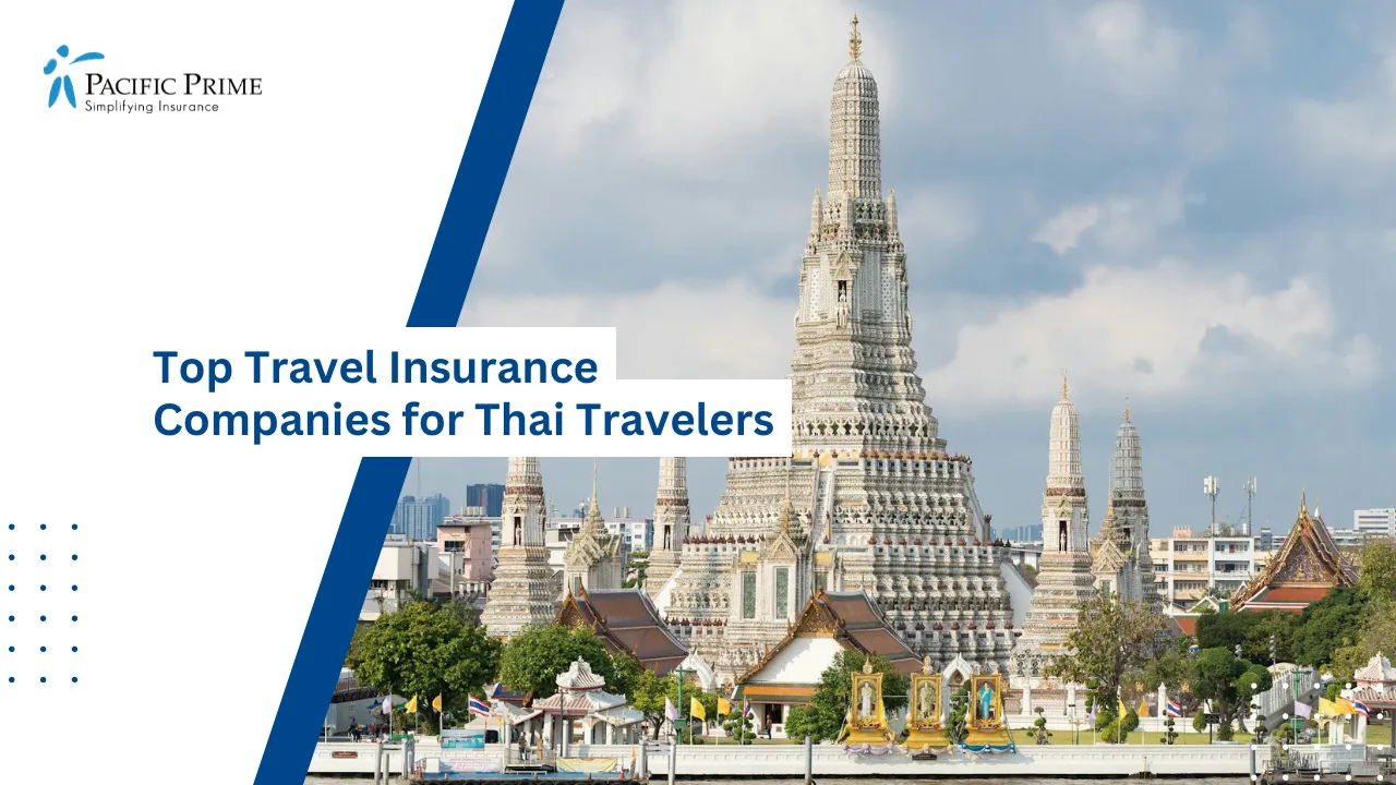 Image of Wat Arun Temple By The Chao Phraya River In Bangkok with text overlay of "Top Travel Insurance Companies for Thai Travelers"