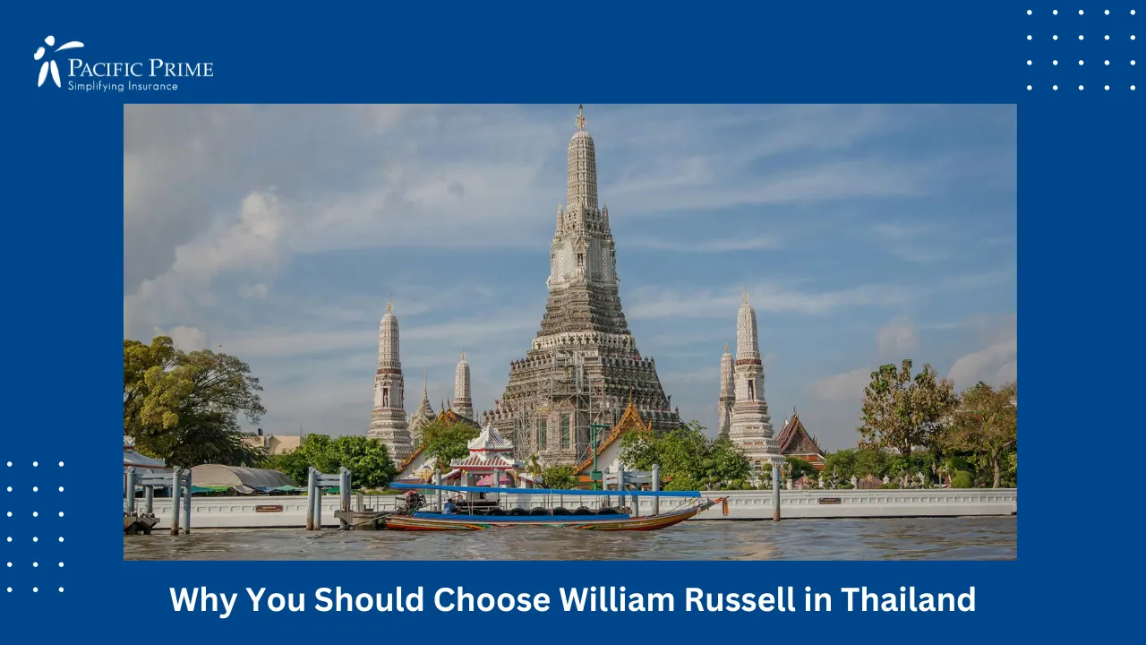 Image of Wat Arun Temple With Riverside View In Bangkok with text overlay of "Why You Should Choose William Russell in Thailand"