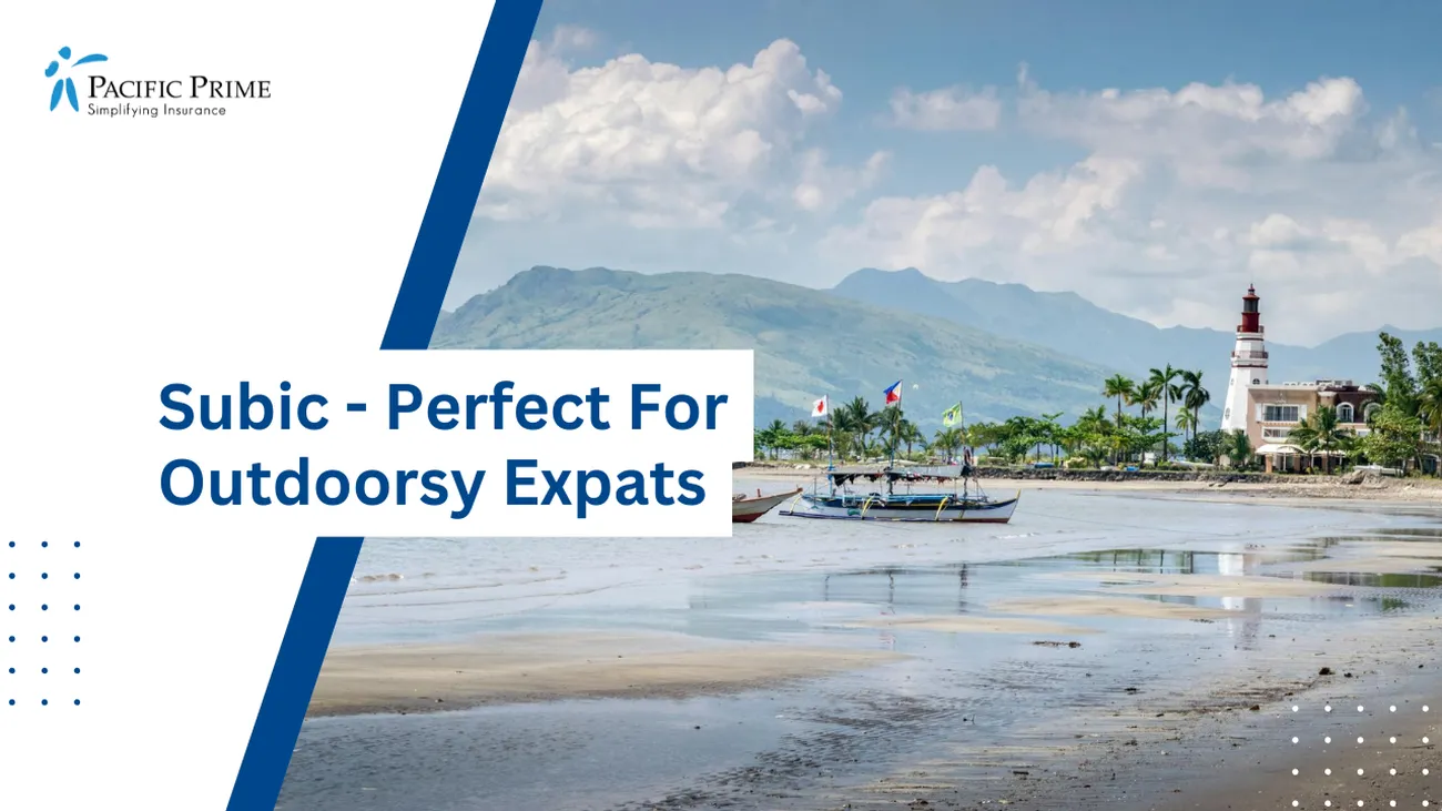 Image of Watercraft Along The Seashore In Subic, Central Luzon, Philippines with text overlay of "Subic - Perfect For Outdoorsy Expats"
