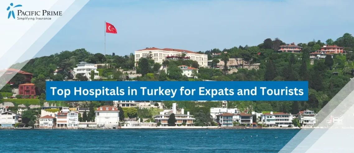 Image of Waterfront View With Hillside Homes In The Background, Istanbul, Turkey with text overlay of "Top Hospitals in Turkey for Expats and Tourists"