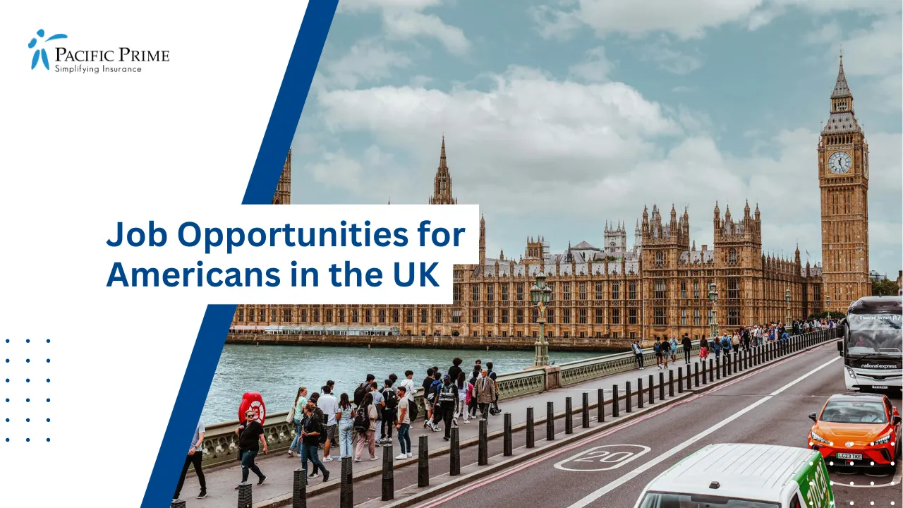 Image of Westminster Landmarks In London Under A Sunny Sky with text overlay of "Job Opportunities for Americans in the UK"