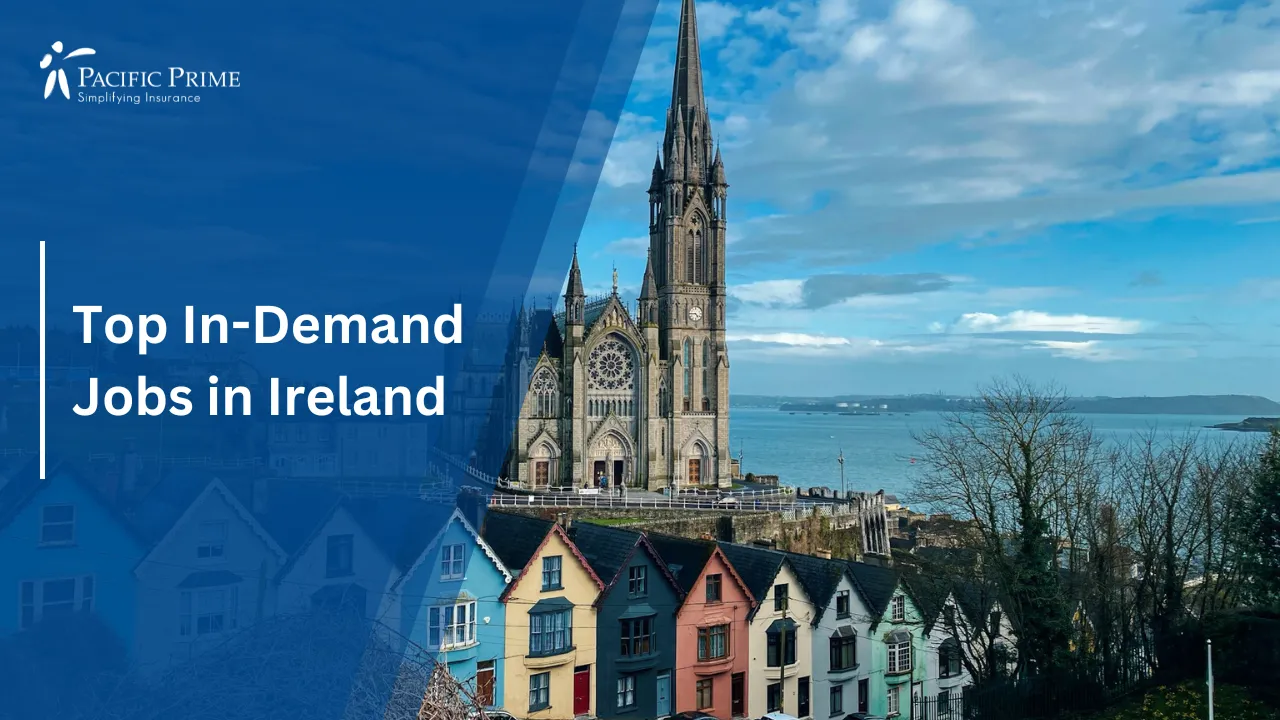 Image of White And Black Building In Cobh Under Clear Blue Sky with text overlay of "Top In-Demand Jobs in Ireland"