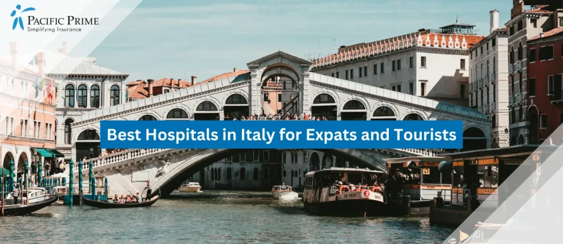 Image of White And Brown Building Beside Canal In Rialto, Venice During Daytime with text overlay of "Best Hospitals in Italy for Expats and Tourists"