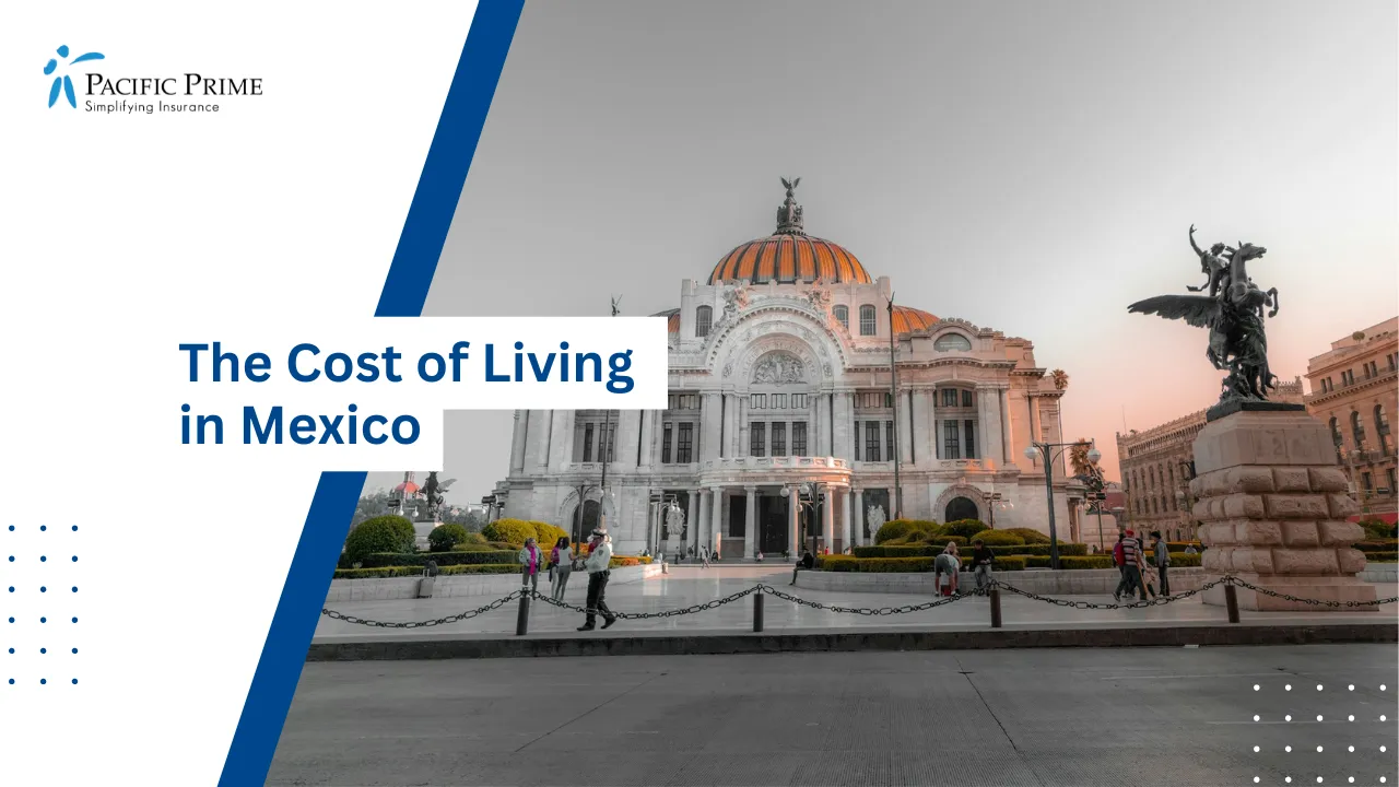 Image of White And Brown Building In Mexico City Under Daylight Sky with text overlay of "The Cost of Living in Mexico"