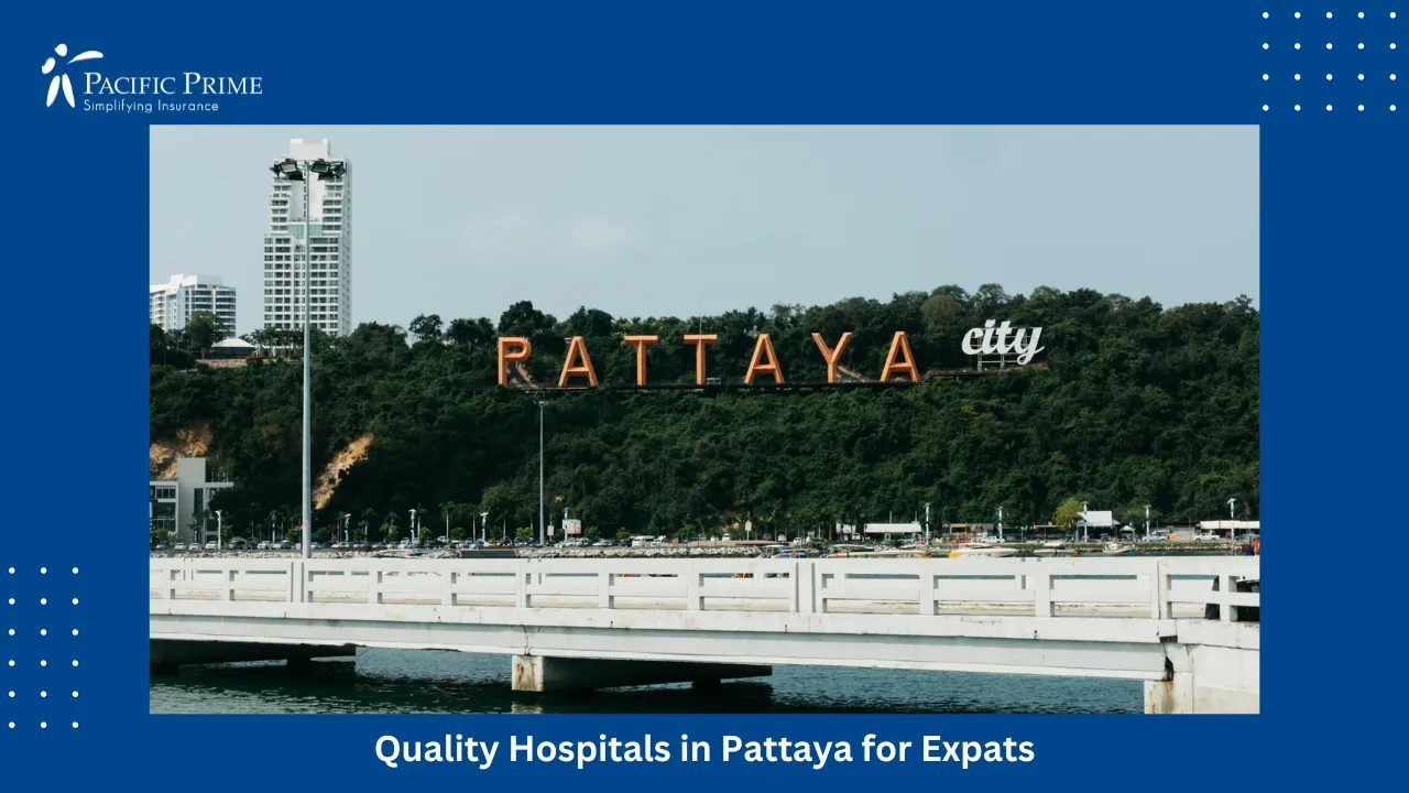 Image of White Bridge Spanning Water In Pattaya, Chon Buri, Thailand with text overlay of "Leading Private Hospitals in Phuket"