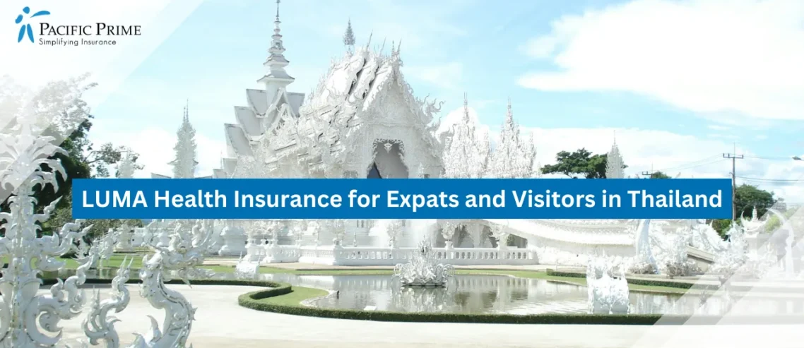 Image of White Building With Front Fountain In Chiang Rai, Thailand with text overlay of "LUMA Health Insurance for Expats and Visitors in Thailand"