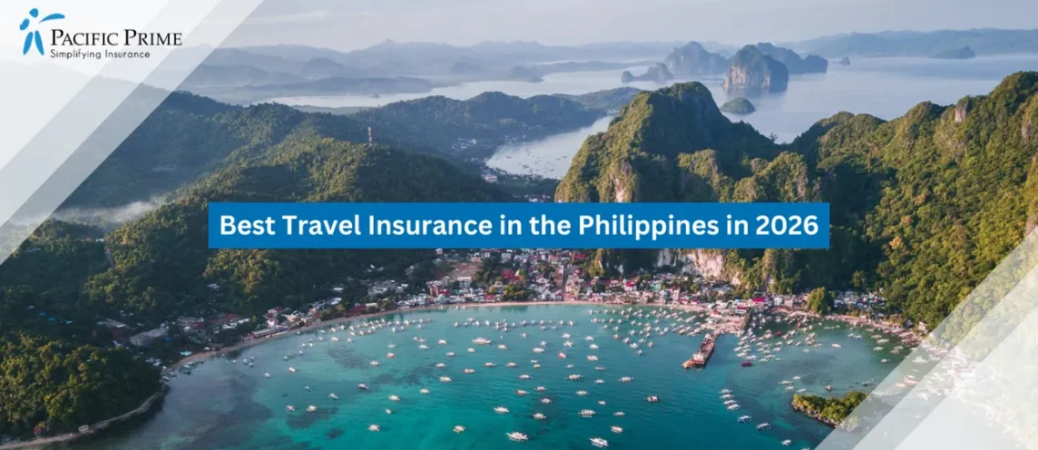 Image of White-sand Shoreline And Clear Lagoon Scenery In El Nido, Palawan with text overlay of "Best Travel Insurance in the Philippines in 2026"