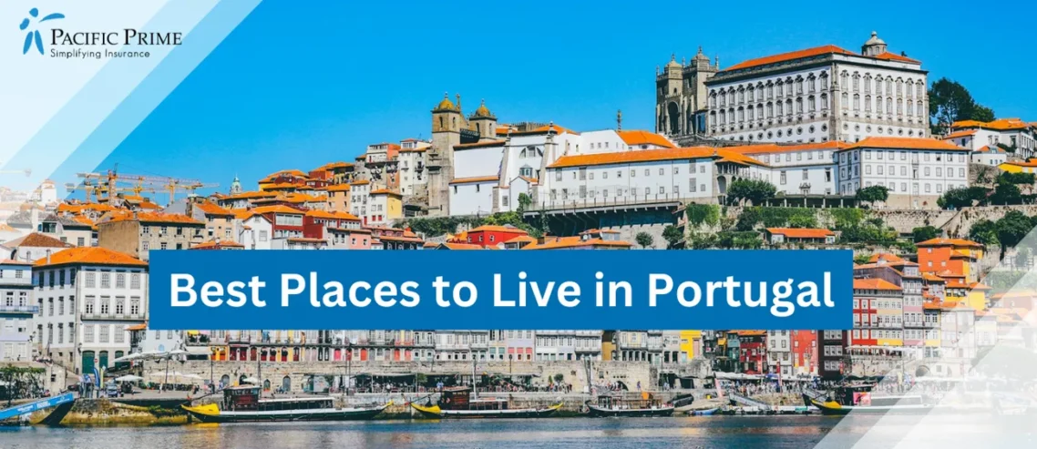 Image of Whitewashed Buildings Along Porto Waterfront, Portugal with text overlay of "Best Places to Live in Portugal"