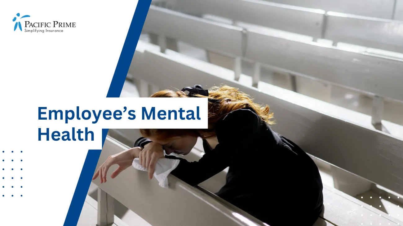 Image of Woman In Black Long Sleeve Shirt Alone On A Wooden Pew with text overlay of "Employee’s Mental Health"