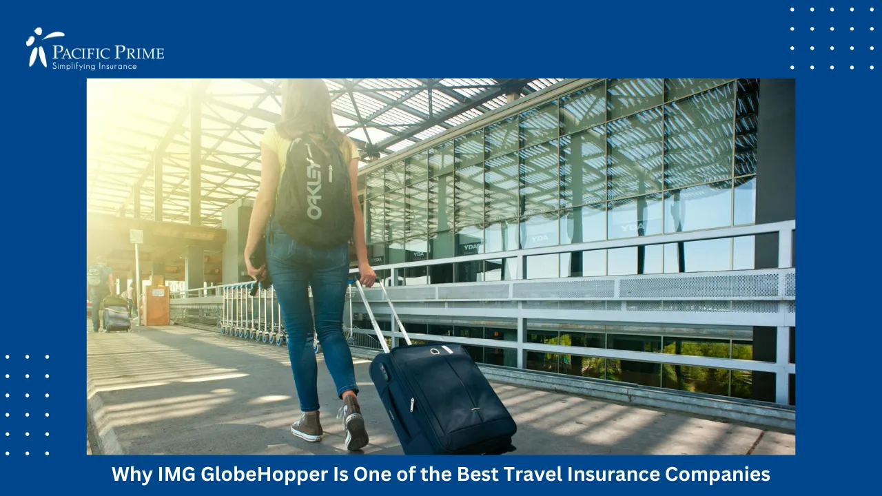 Image of Woman Pulling A Suitcase While Walking Outside An Airport Terminal with text overlay of "Why IMG GlobeHopper Is One of the Best Travel Insurance Companies"