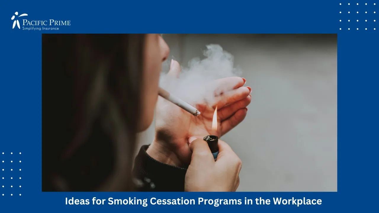 Image of Woman Using A Lighter To Ignite Her Cigarette with text overlay of "Ideas for Smoking Cessation Programs in the Workplace"
