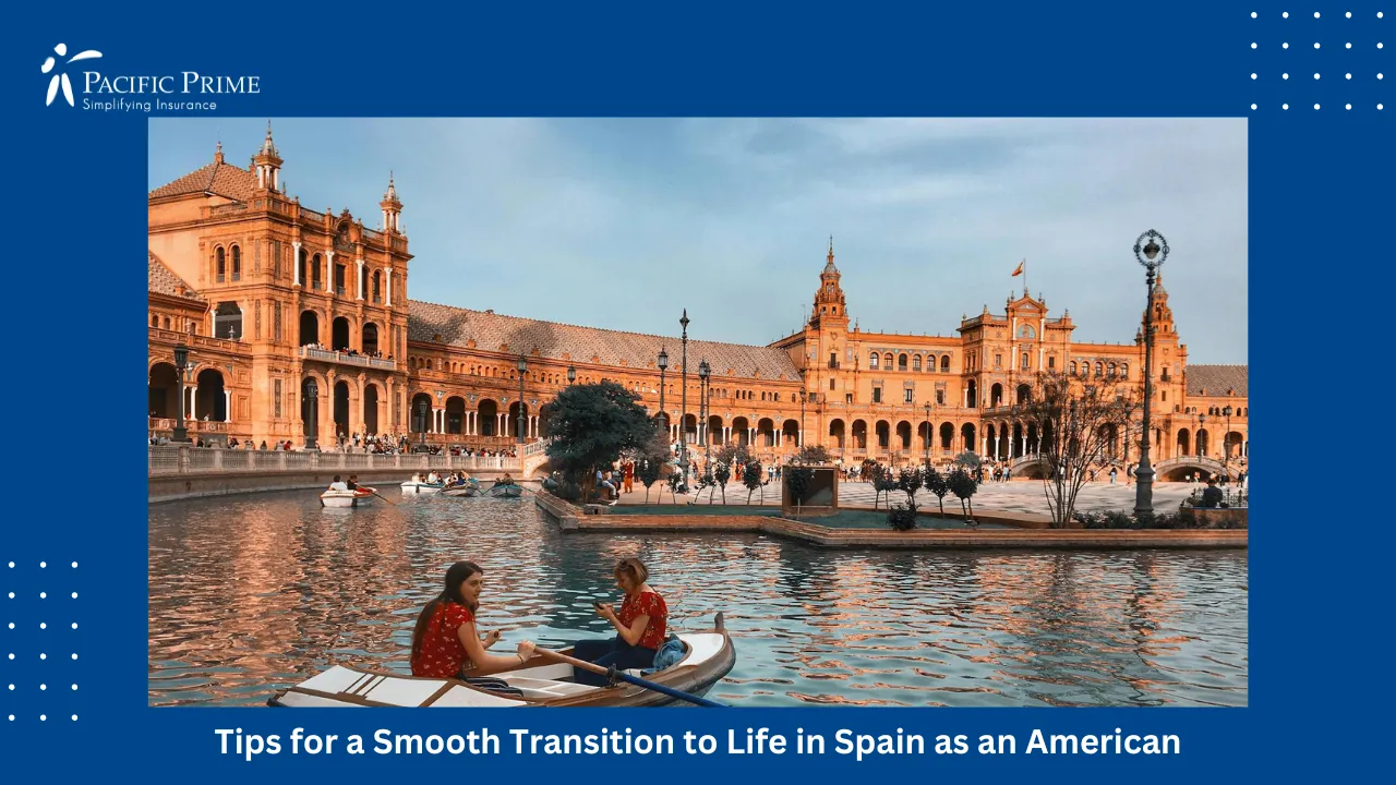 Image of Women Boating At Plaza De España Canal In Seville, Spain with text overlay of "Tips for a Smooth Transition to Life in Spain as an American"