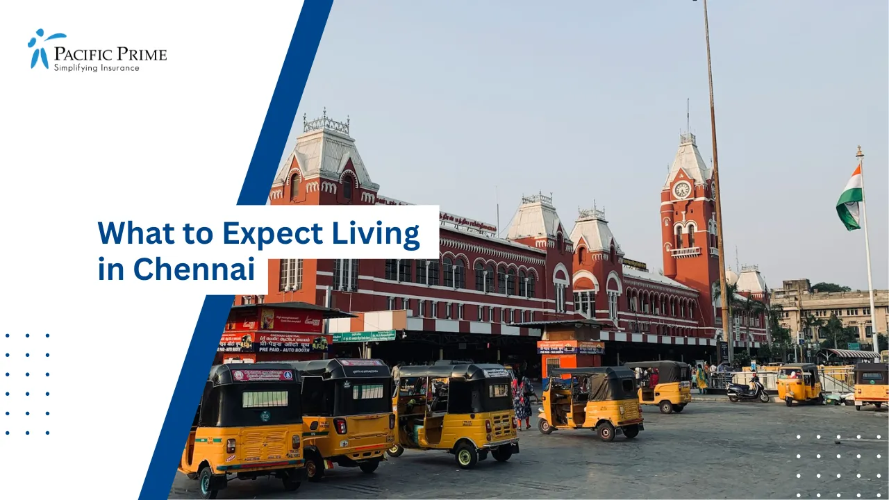 Image of Yellow City Buses Parked Outside Chennai Central Railway Station with text overlay of "What to Expect Living in Chennai"
