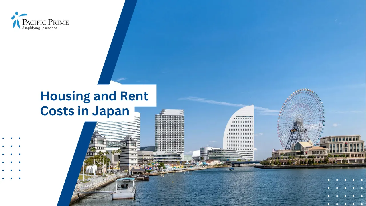 Image of Yokohama Bay Waterfront With City Skyline In Kanagawa, Japan with text overlay of "Housing and Rent Costs in Japan"